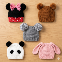 Load image into Gallery viewer, Loom knit baby hat with animal ears. Mouse, bear, koala, panda, bunny or dog. Copyright images Loomahat