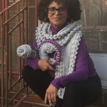 Load image into Gallery viewer, Loom Knit Bobble Rib Stitch Scarf with Video made on a 31 peg knitting loom Copyright Loomahat