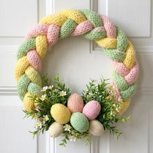 Load image into Gallery viewer, Loom knit easter wreath 24 pegs Copyright Loomahat