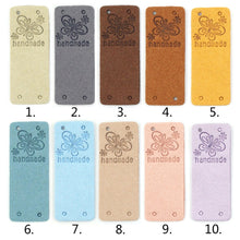 Load image into Gallery viewer, Rectangle Butterfly Bug "Handmade with Love" PU Leather Labels Tags with 4 Holes
