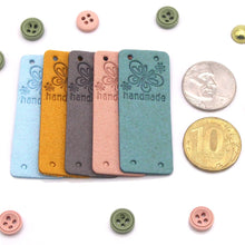 Load image into Gallery viewer, Rectangle Butterfly Bug "Handmade with Love" PU Leather Labels Tags with 4 Holes