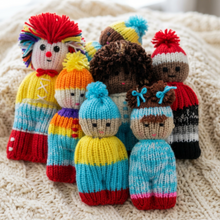 Load image into Gallery viewer, Copyright Loom Knit Comfort Doll Pattern made with a 24 peg large gauge knitting loom with video tutorial by Loomahat