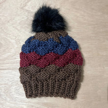 Load image into Gallery viewer, Loom Knit Chunky Striped Adult Hat Pattern Textured Ribbon Bubbles Stitch copyright Loomahat