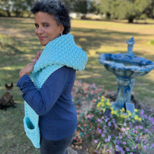 Load image into Gallery viewer, Loom Knit Hood Scarf with Pockets Pattern with Video Copyright  Loomahat