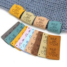 Load image into Gallery viewer, Rectangular "Made with Love" PU Leather Labels Tags with 4 Holes