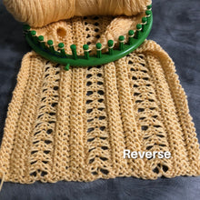Load image into Gallery viewer, Loom knit stitch Wheat and Garter on a round loom copyright Loomahat