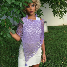 Load image into Gallery viewer, Loom Knit Lace Stitch Poncho made with a 40 pegs Copyright Loomahat