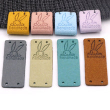 Load image into Gallery viewer, Bunny Rabbit "Handmade" PU Leather Labels Tags with 4 Holes