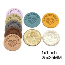 Load image into Gallery viewer, Circle Heart "Handmade" PU Leather Labels Tags with 2 Holes