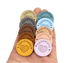 Load image into Gallery viewer, Circle Heart "Handmade" PU Leather Labels Tags with 2 Holes
