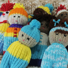 Load image into Gallery viewer, 24 Peg Loom Knit Comfort Doll Izzy Pattern Copyright Loomahat Made with Red Heart Scrape Yarn