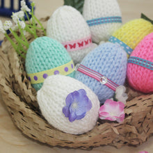 Load image into Gallery viewer, Loom knit Easter Eggs Copyright made on 24 peg loom with Red Heart Yarn Loomahat