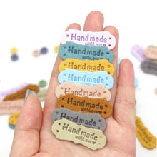 Load image into Gallery viewer, Handmade with Love Pu Leather Tag Label Tan Brown Gray Yellow Periwinkle Pink Blue