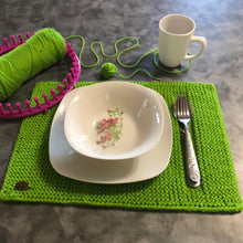 Load image into Gallery viewer, Loom Knit Garter Stitch Table Setting Placemat Pattern made with a 41 Peg loom Copyright Loomahat