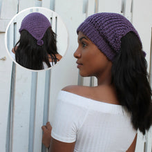 Load image into Gallery viewer, Loom Knit Pattern Scarf Headband Ear warmer for messy bun dreadlocks made on 41 Peg loom by Loomahat Copyright