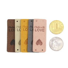 Load image into Gallery viewer, Heart "Made with Love" PU Leather Labels Tags with 4 Holes