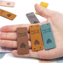 Load image into Gallery viewer, Heart "Made with Love" PU Leather Labels Tags with 4 Holes