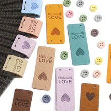 Load image into Gallery viewer, Heart "Made with Love" PU Leather Labels Tags with 4 Holes