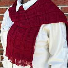 Load image into Gallery viewer, Loom Knit Scarf Pattern Button in a Square Stitch on a 36 Peg Loom Copyright Loomahat