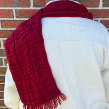 Load image into Gallery viewer, Loom Knit Scarf Pattern Button in a Square Stitch on 36 Peg Loom Copyright Loomahat
