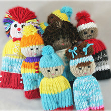 Load image into Gallery viewer, 24 Peg Loom Knit Comfort Dolls Pattern are also known as Izzy Dolls, Duzuza Dolls and sometimes as Softies . Great Charity Project. Made with Red Heart Scrap Yarn. Copyright Loomahat
