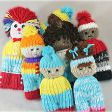 Load image into Gallery viewer, 24 Peg Loom Knit Comfort Dolls Pattern are also known as Izzy Dolls, Duzuza Dolls and sometimes as Softies . Great Charity Project. Made with Red Heart Scrap Yarn. Copyright Loomahat