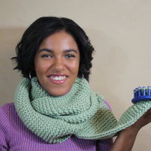 Load image into Gallery viewer, Loom knit Garter Stitch Scarf Pattern made on 24 Peg Loom with Video Tutorial by Loomahat