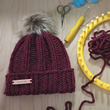 Load image into Gallery viewer, Loom Knit Easy Rib Stitch Hat Pattern 41 Peg loom Copyright Loomahat