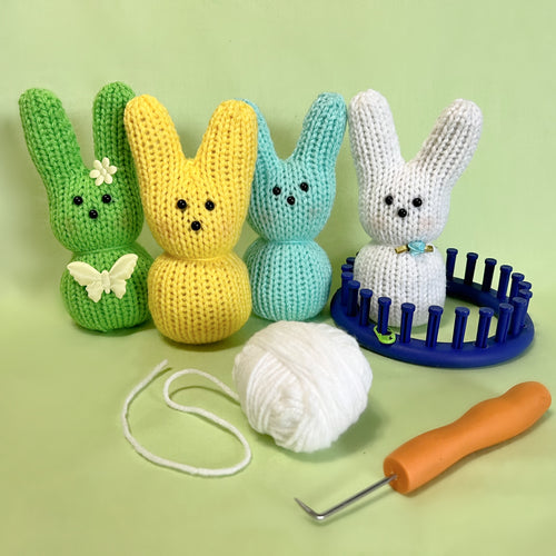 Loom Knit Easter Marshmallow Bunny Rabbit Peeps Project Pattern made with 24 peg circular loom