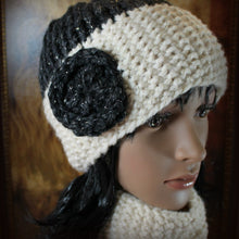 Load image into Gallery viewer, Loom Knit Seed Stitch Hat and Cowl Set Project Pattern with Video Tutorial. Made on a 41 Peg Round Loom.  Copyright Loomahat.com