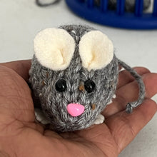 Load image into Gallery viewer, Loom Knit Toy Cat Mouse Mice Made with 24 Peg loom using Simply Soft Grey Heather Scrap Yarn Coyright Loomahat