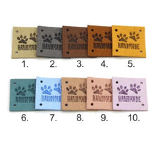 Load image into Gallery viewer, Paw Print "Handmade" PU Leather Labels Tags with 4 Holes