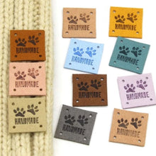 Load image into Gallery viewer, Paw Print "Handmade" PU Leather Labels Tags with 4 Holes