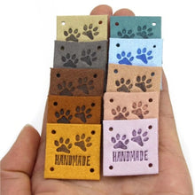 Load image into Gallery viewer, Paw Print "Handmade" PU Leather Labels Tags with 4 Holes