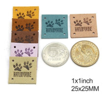 Load image into Gallery viewer, Paw Print "Handmade" PU Leather Labels Tags with 4 Holes