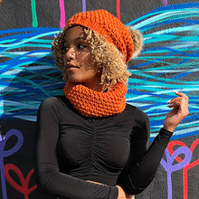 Load image into Gallery viewer, Loom Knit Purl in 8 Stitch Slouchy Hat and Cowl Pattern made on 41 peg loom with Video tutorial by Loomahat Copyright