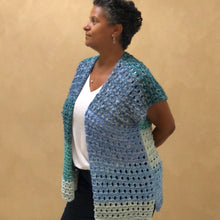Load image into Gallery viewer, Loom Knit Ridged Ribbon Sweater Cardigan Vest w Lacy Stitch