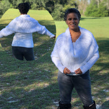 Load image into Gallery viewer, Loom Knit Scarf with Sleeves made on a 36 Peg knitting loom with Video Tutorial by Loomahat Copyright Pattern and Picture
