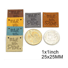 Load image into Gallery viewer, Small Square " Made with Love " Leather Labels Tags with 4 Holes