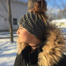 Load image into Gallery viewer, Loom Knit Hat Pattern Messy Bun with Video on 41 Peg Loom by Loomahat