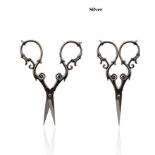 Load image into Gallery viewer, Elaborate Curls and Flowers Handle Medium to Small Embroidery Scissors Silver