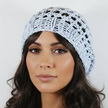 Load image into Gallery viewer, Loom Knit Three Step Stitch Slouchy Hat Snood Pattern. Made with 41 peg loom. Copyright Loomahat