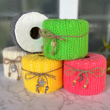 Load image into Gallery viewer, Loom knit toilet pattern cover cozy on a round knitting loom