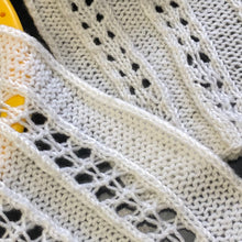 Load image into Gallery viewer, Loom Knit Wheat Lace Double Eyelet Stitch Pattern Copyright Loomahat