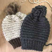 Load image into Gallery viewer, Loom Knit Garter Stitch Slouchy Hat made on a 41 peg loom with Video Tutorial by Loomahat Copyright