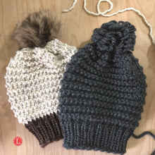 Load image into Gallery viewer, Loom Knit Garter Stitch Slouchy Hat made on a 41 peg loom with Video Tutorial by Loomahat Copyright