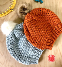 Load image into Gallery viewer, Loom Knit Purl in 8 Stitch Slouchy Hat and Cowl Pattern made on 41 peg loom with Video tutorial by Loomahat Copyright