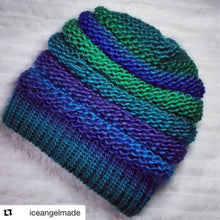 Load image into Gallery viewer, Loom Knit Hat Pattern made with 41 Peg Loom with Video Tutorial by Loomahat Copyright