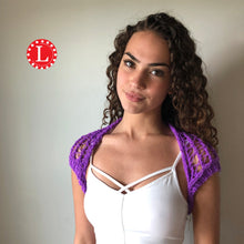 Load image into Gallery viewer, Lace Stitch Bolero Shrug Pattern made with a 36 Peg Round knitting loom Copyright Loomahat