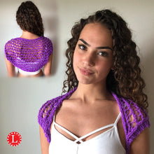 Load image into Gallery viewer, Lace Stitch Bolero Shrug Pattern made with a 36 Peg Round knitting loom Copyright Loomahat